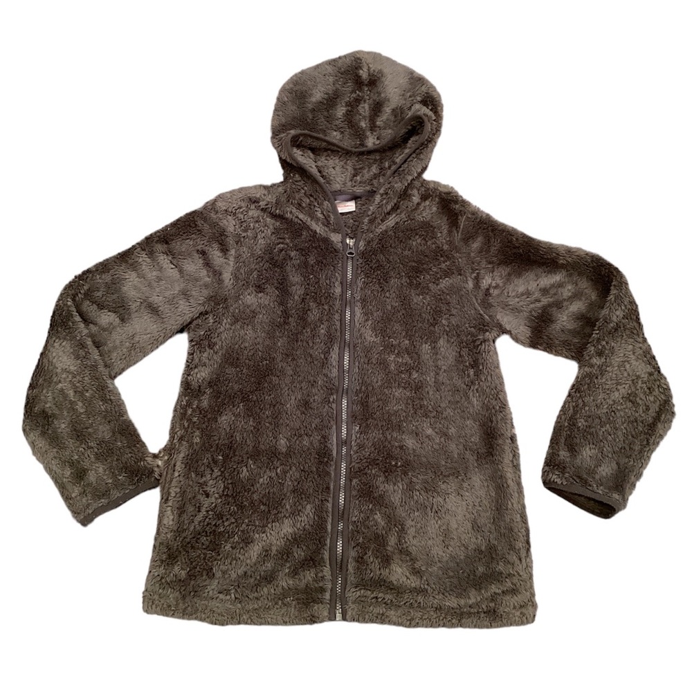 Hanna Andersson fuzzy zip up hoodie jacket | dark gray | girls 12 | winter fall